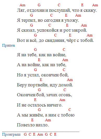 Агата Кристи - Как на войне (аккорды)
